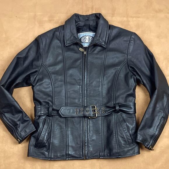 Z1R Women’s Motorcycle Leather Belted Jacket Full Zip Size 14 - Picture 2 of 12